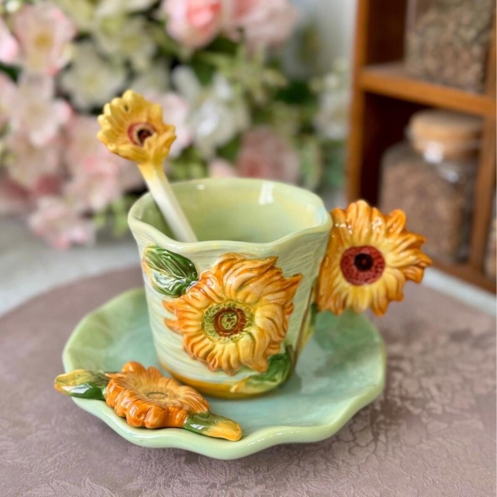 3pc Sunflower Mug/saucer/spoon set - Picture 2 of 11